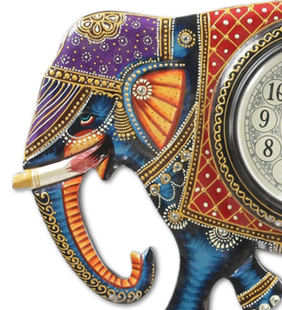 18" Decorative Ethnic Elephant Painted Wall Clock for Home | House Warming Gift - D'DASS Store