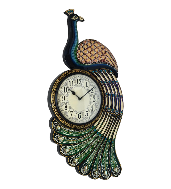 22" Decorative Ethnic Peacock Painted Wall Clock for Home | House Warming Gift - D'DASS Store