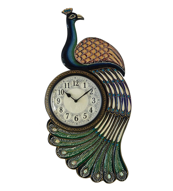 22" Decorative Ethnic Peacock Painted Wall Clock for Home | House Warming Gift - D'DASS Store
