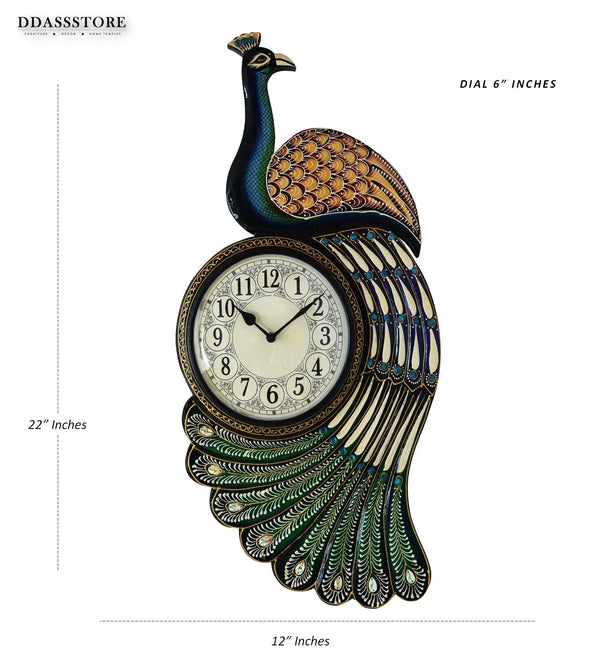 22" Decorative Ethnic Peacock Painted Wall Clock for Home | House Warming Gift - D'DASS Store