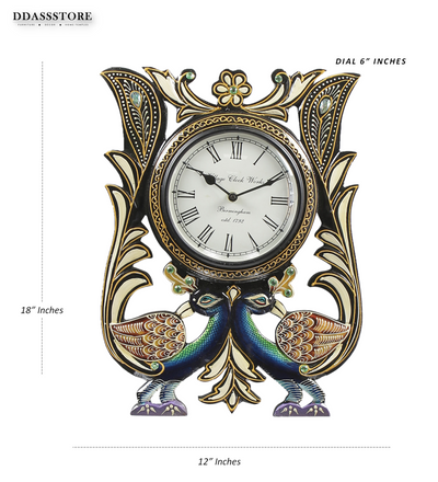 18" Decorative Ethnic Peacock Painted Wall Clock for Home | House Warming Gift - D'DASS Store