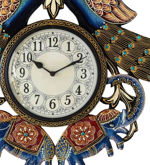 24" Decorative Ethnic Peacock Painted Wall Clock for Home | House Warming Gift - D'DASS Store