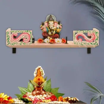 Pink Wall Hanging Wooden Home Shelf temple for Pooja