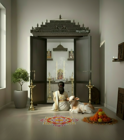 Sri Jagannatha Solid Wood Pooja Room with Gopuram | DDSRM06 - D'DASS Store