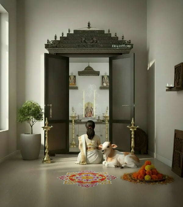 Sri Jagannatha Solid Wood Pooja Room with Gopuram | DDSRM06 - D'DASS Store