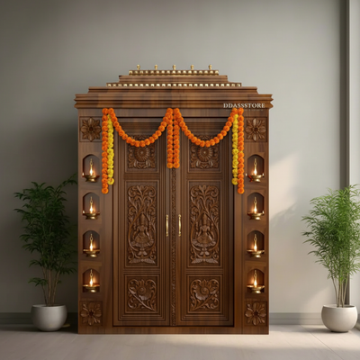 Sri Varah Solid Wood Pooja Room with Gopuram | DDSRM02 - D'DASS Store