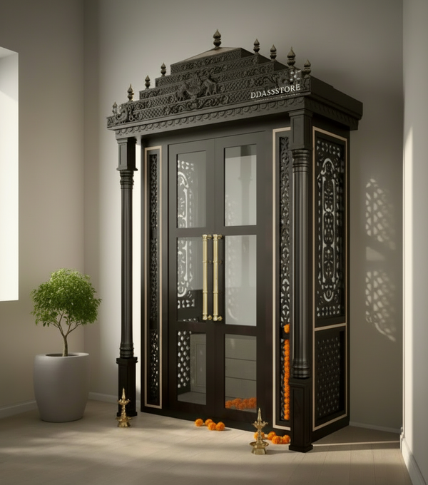 Sri Jagannatha Solid Wood Pooja Room with Gopuram | DDSRM06