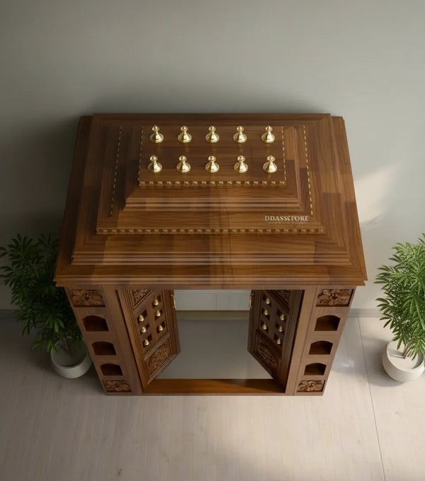 Sri Varah Solid Wood Pooja Room with Gopuram | DDSRM02 - D'DASS Store