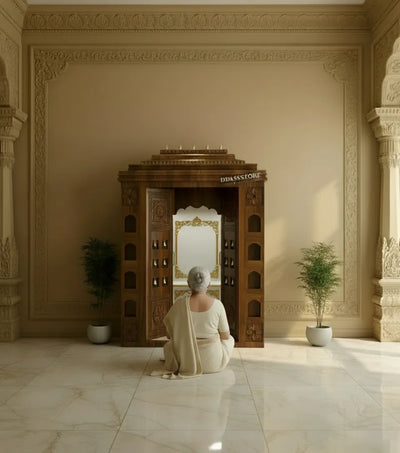 Sri Varah Solid Wood Pooja Room with Gopuram | DDSRM02 - D'DASS Store