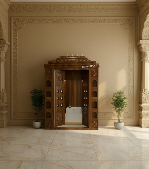 Sri Varah Solid Wood Pooja Room with Gopuram | DDSRM02 - D'DASS Store