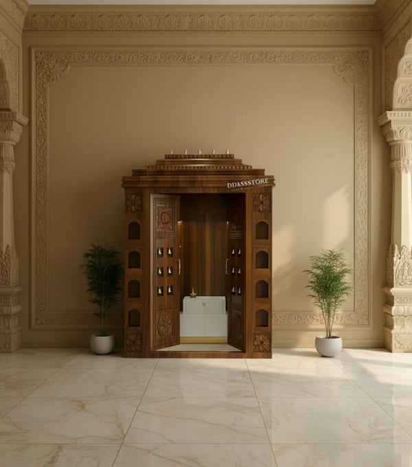 Sri Varah Solid Wood Pooja Room with Gopuram | DDSRM02 - D'DASS Store