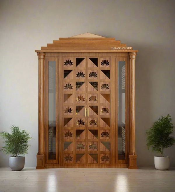 Sri Sita Ram Solid Wood Pooja Room with Gopuram | DDSRM03 - D'DASS Store