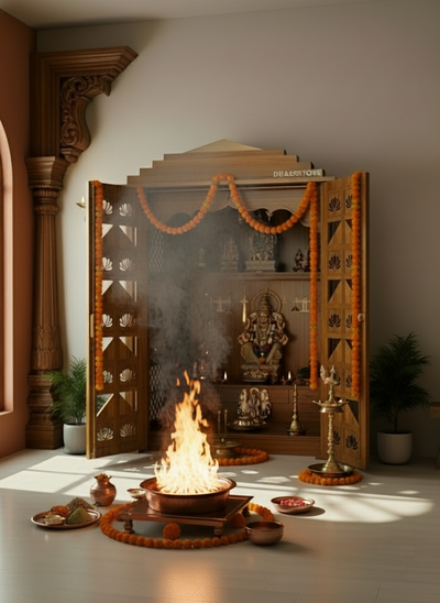 Sri Sita Ram Solid Wood Pooja Room with Gopuram | DDSRM03 - D'DASS Store