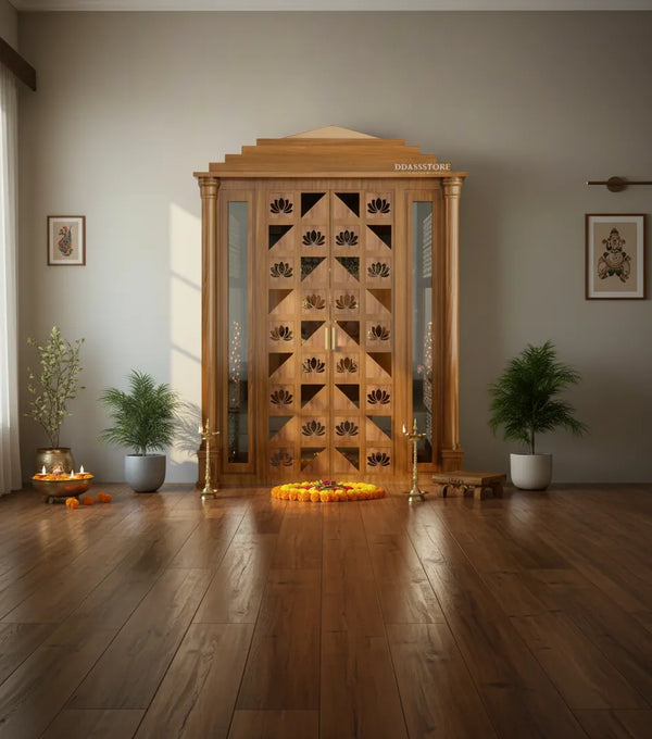 Sri Sita Ram Solid Wood Pooja Room with Gopuram | DDSRM03 - D'DASS Store