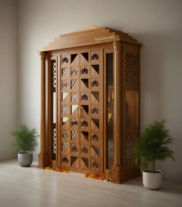 Sri Sita Ram Solid Wood Pooja Room with Gopuram | DDSRM03 - D'DASS Store