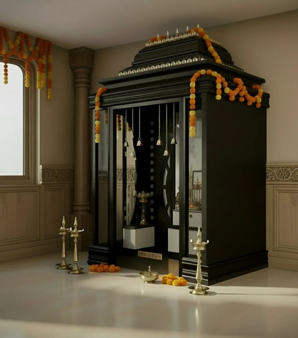 Sri Swaminarayan Solid Wood Pooja Room with Gopuram | DDSRM05 - D'DASS Store