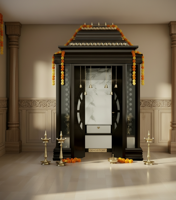 Sri Swaminarayan Solid Wood Pooja Room with Gopuram | DDSRM05 - D'DASS Store
