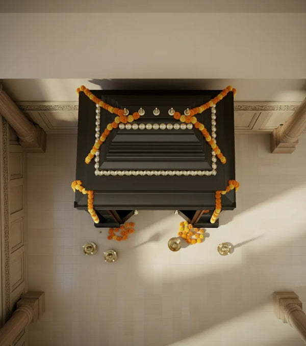 Sri Swaminarayan Solid Wood Pooja Room with Gopuram | DDSRM05 - D'DASS Store