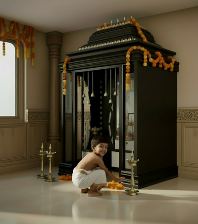 Sri Swaminarayan Solid Wood Pooja Room with Gopuram | DDSRM05 - D'DASS Store