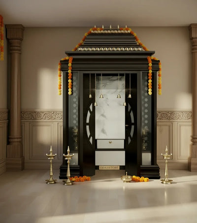 Sri Swaminarayan Solid Wood Pooja Room with Gopuram | DDSRM05 - D'DASS Store
