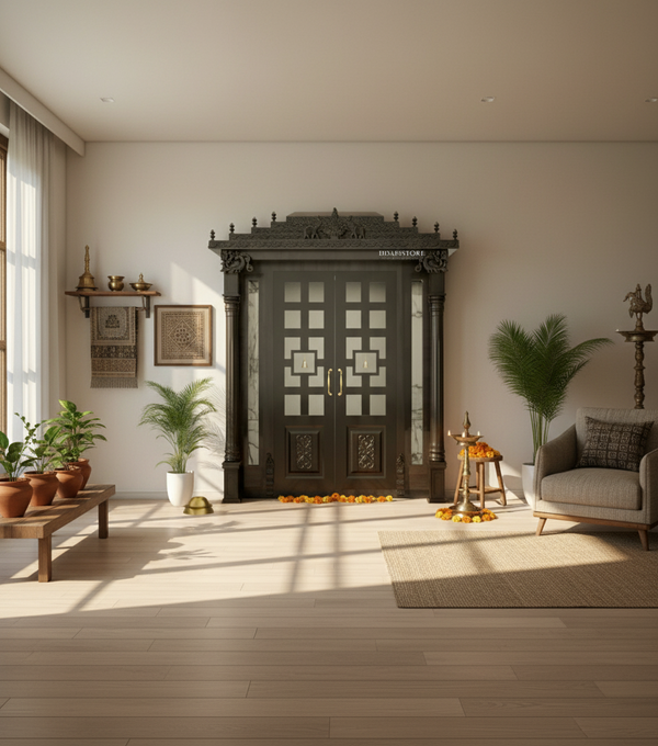 Sri Meenakshi Solid Wood Pooja Room with Gopuram | DDSRM01 - D'DASS Store