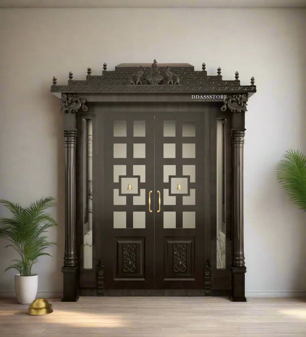 Sri Meenakshi Solid Wood Pooja Room with Gopuram | DDSRM01 - D'DASS Store