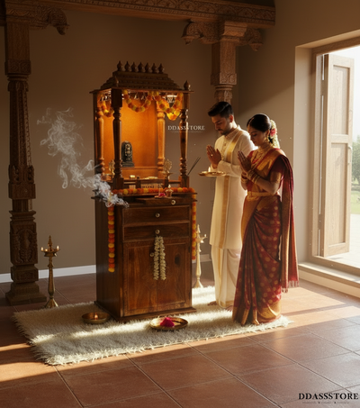 Ram Darbar Temple - South Indian Style Solid Sheesham Wood Pooja Mandir