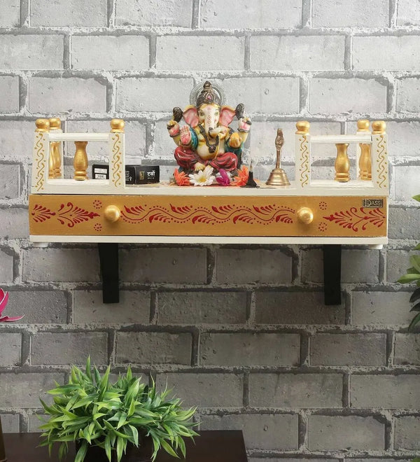 Red & Golden Wall Hanging Wooden Home Shelf temple for Pooja | Ganesh Chaturthi Special