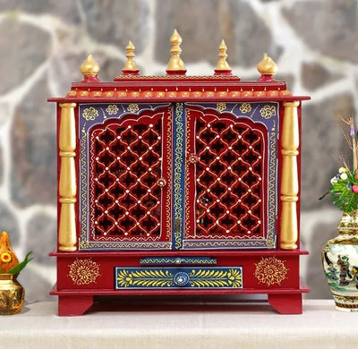 Red Sheesham Wooden Pooja Temple For Home