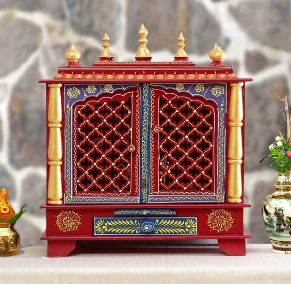 Red Sheesham Wooden Pooja Temple For Home