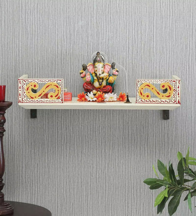 Red Wall Hanging Wooden Home Shelf temple for Pooja