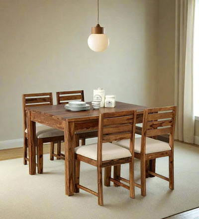 Regal Retreat Wood 4 Seater Dining Set In Rustic Teak Finish with Drawer