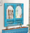 Rustic Blue Wooden Hand Carved Dresser & Wall Mirror