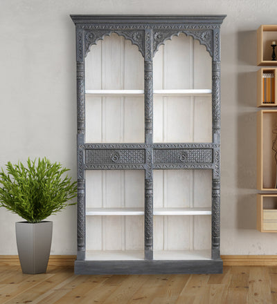 Rustic Grey Wooden HandCarved Wardrobe & Almirah