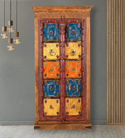 Rustic Honey Wooden HandCarved Wardrobe & Almirah