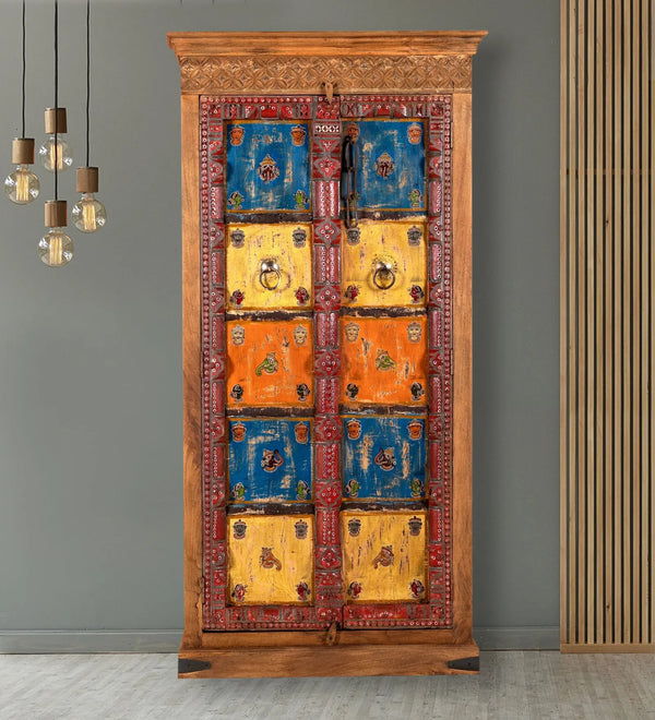 Rustic Honey Wooden HandCarved Wardrobe & Almirah