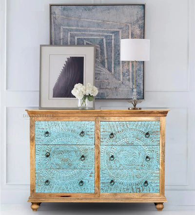 Rustic Natural Green Solid wood HandCarved Console & Side Table