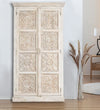 Rustic White Wooden HandCarved Wardrobe & Almirah