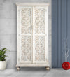 Rustic White Wooden HandCarved Wardrobe & Almirah