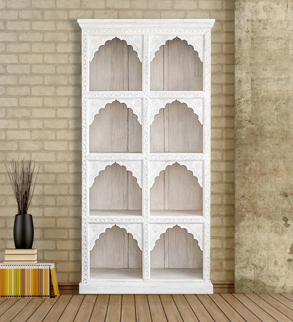 Rustic White Wooden HandCarved Wardrobe & Almirah