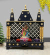 Sheesham MDF Blue Red Wooden Pooja Temple For Office