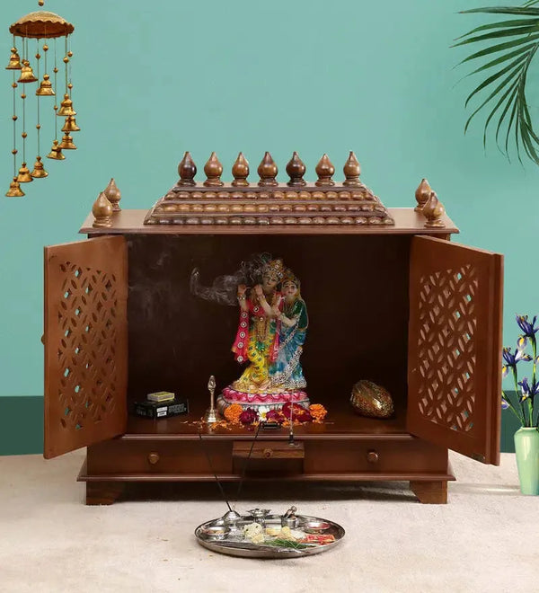 Sheesham MDF Honey Wood Pooja Mandap for Home