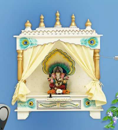 Sheesham MDF Peacock Wooden Pooja Temple Puja Mandap for Office