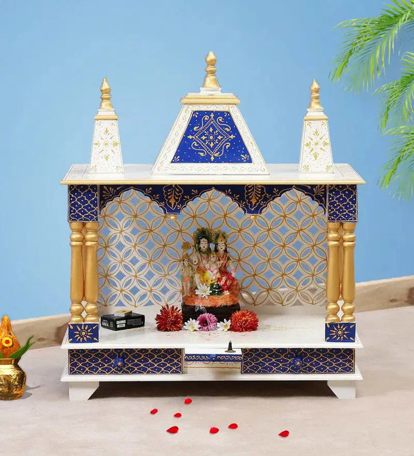 Sheesham MDF White Wooden Pooja Temple For Office