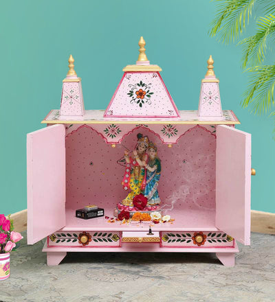 Sheesham MDF Wooden Pooja Mandap With Gopuram For Home