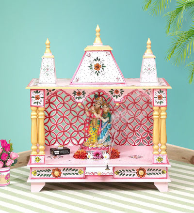 Sheesham MDF Wooden Pooja Mandap With Gopuram For Home