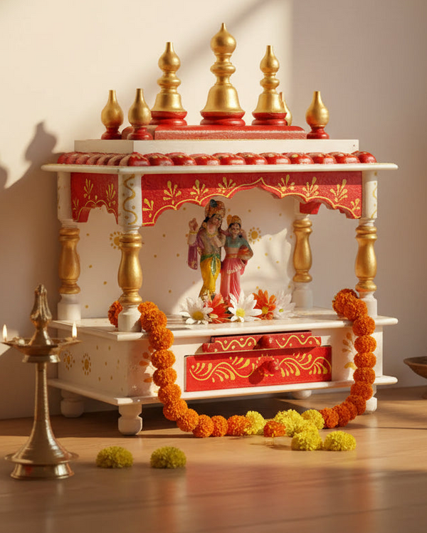 White Sheesham MDF Wooden Wall mounting Pooja Temple For Office | DDASSRT02 - D'DASS Store