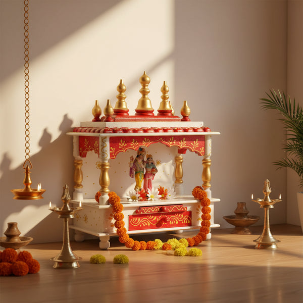 Sheesham MDF Wooden Pooja Temple For Office