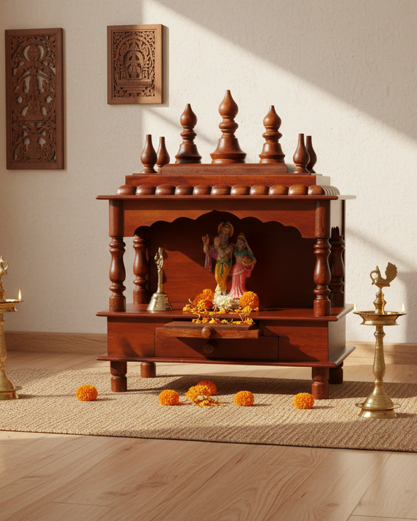 Honey Sheesham MDF Wooden Pooja Wall hanging Temple For Office | DDASSWT1518HP - D'DASS Store