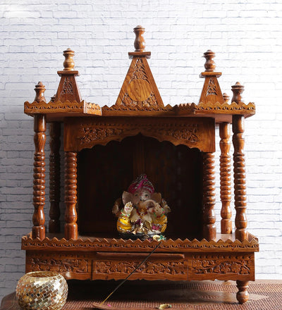 Sheesham MDF Wooden Pooja Temple Puja Mandap For Home